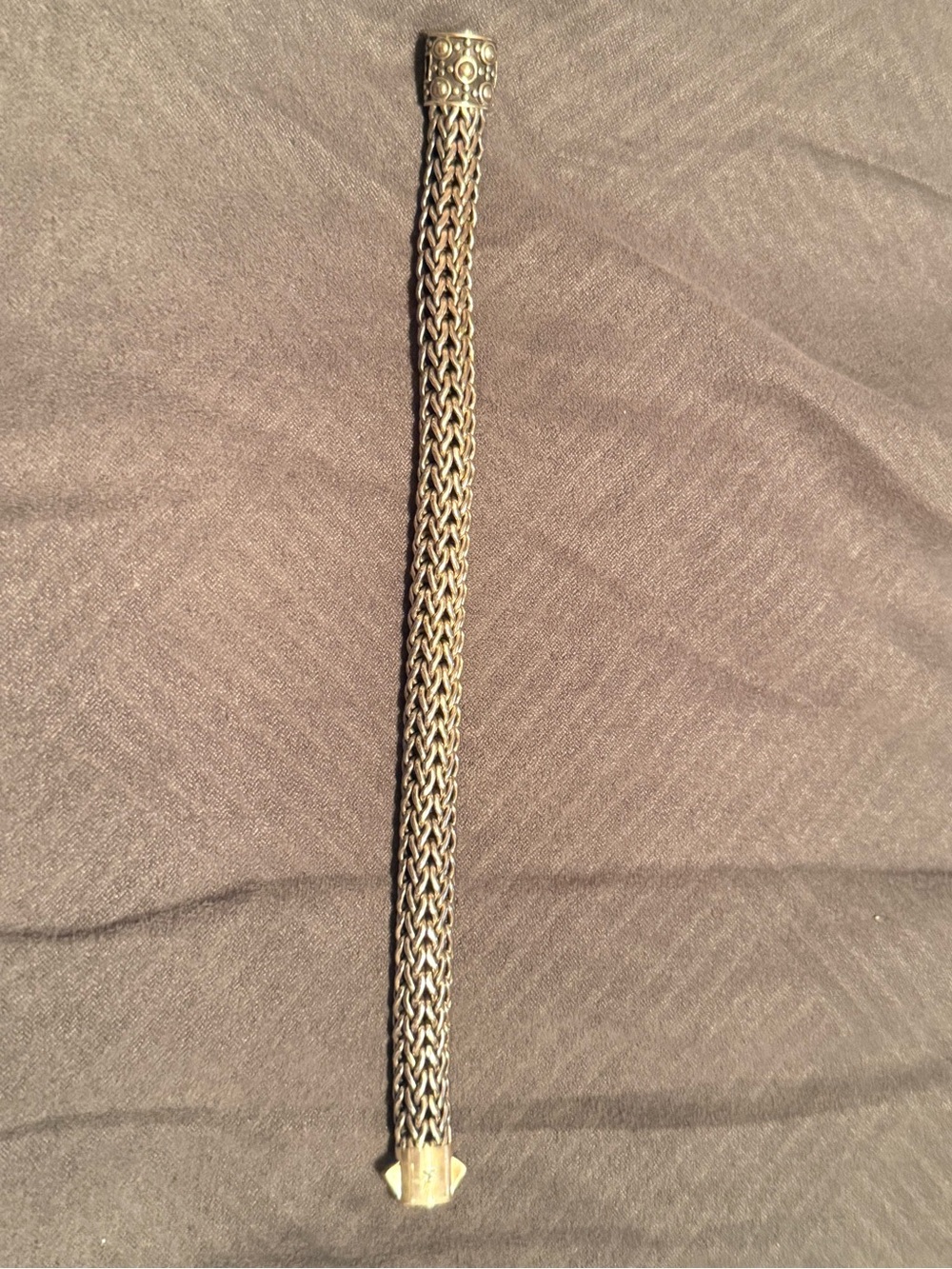 John Hardy Handwoven Silver-Tone Braided Bracelet with Decorative Barrel Clasp - Picture 6 of 7
